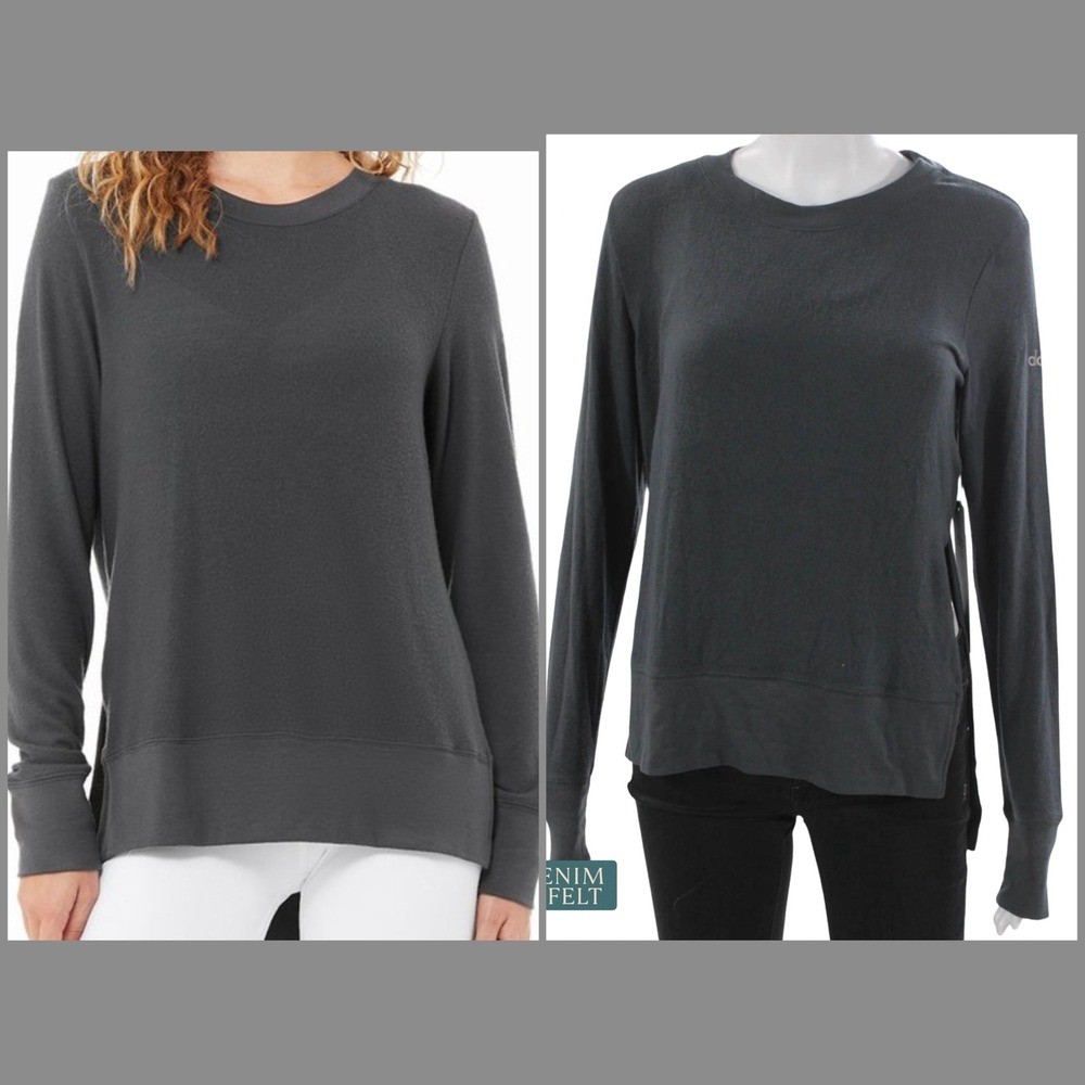 Alo Yoga Glimpse Anthracite Long Sleeve Lounge Athleisure Pullover Top XS NEW